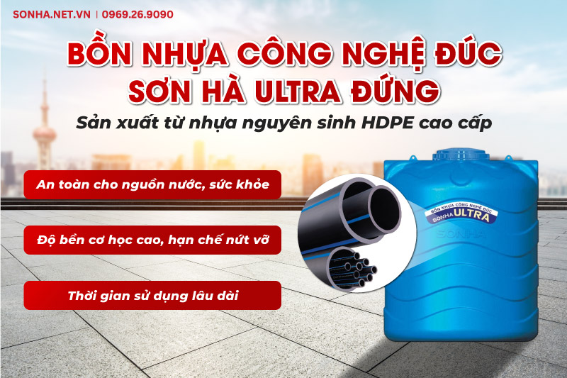 Téc nước nhựa Sơn Hà ULTRA 500L đứng được sản xuất từ nhựa nguyên sinh