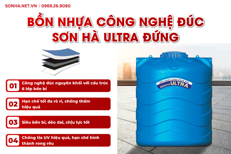 Téc nước nhựa Sơn Hà ULTRA 500L đứng sản xuất theo công nghệ hiện đại