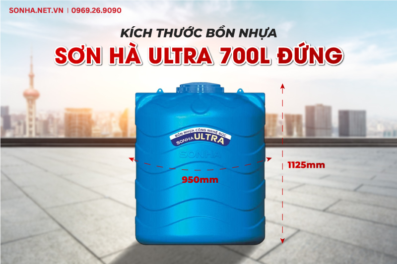 Bồn nhựa Sơn Hà ULTRA 700L đứng có thiết kế nhỏ gọn, tối ưu diện tích