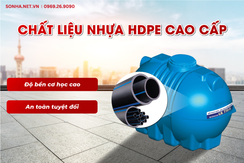 Bồn nhựa ngang BNDUN0500 được l&agrave;m từ nhựa HDPE cao cấp
