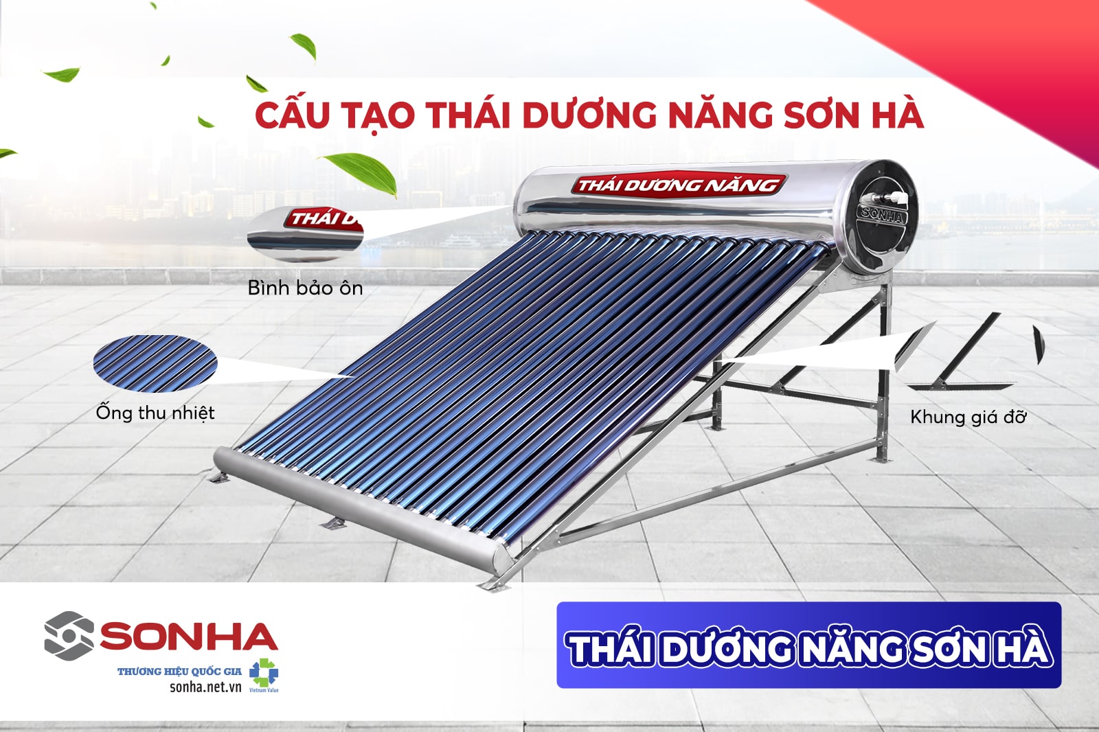 Hình ảnh cấu tạo thái dương năng 180 L