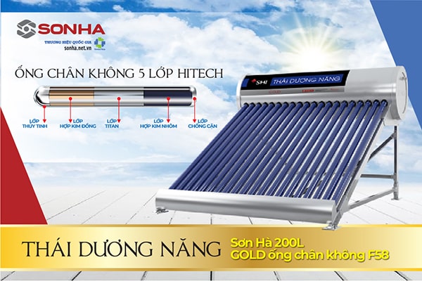 Thái dương năng 200L Sơn Hà Gold ống chân không F58