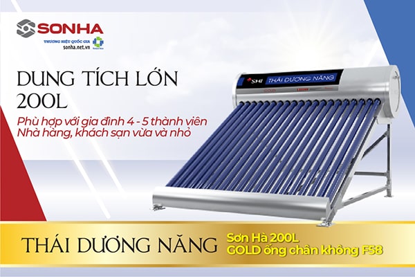 Dung tích thái dương năng Sơn Hà 200L lớn 