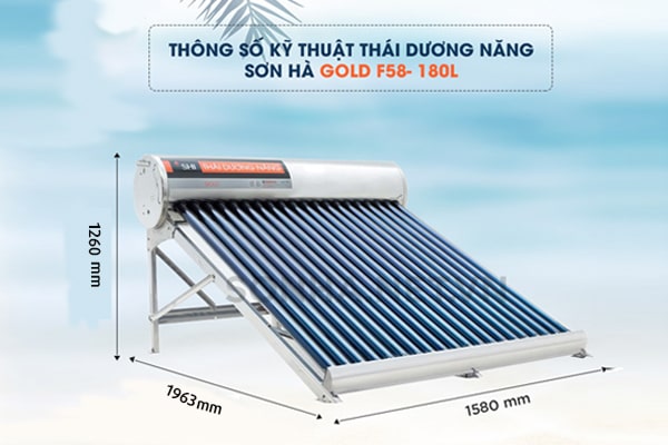 Kích thước thái dương năng 180 lít Sơn Hà 