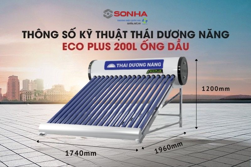 Thông số kích thước thái dương năng Eco Plus 200L ống dầu
