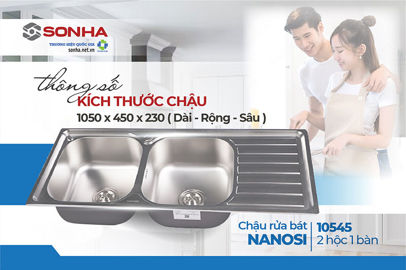 Thông số kích thước chậu rửa bát đôi Nanosi 10545