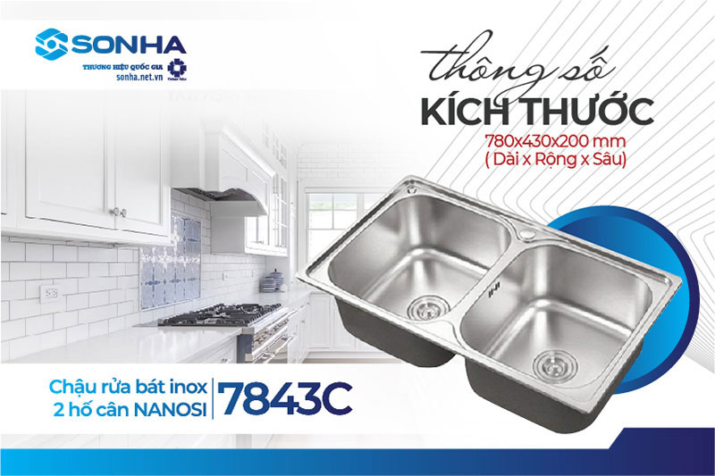 Thông số kích thước chậu rửa bát đôi Nanosi 7843C