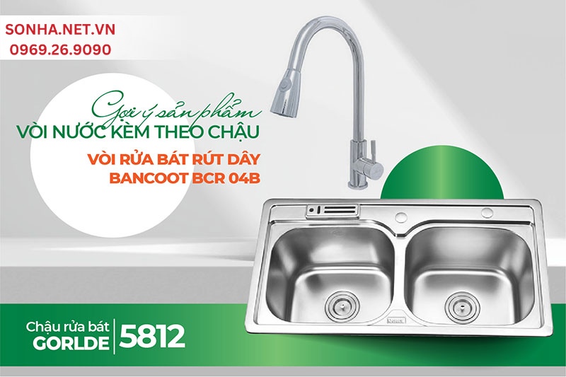 Tiện ích hoàn hảo lắp chậu Gorlde 5812 và vòi Bancoot BCR 04B