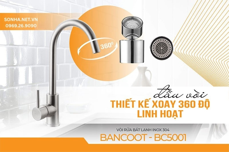 Đầu v&ograve;i rửa ch&eacute;n Bancoot BC 5001 xoay 360 độ linh hoạt
