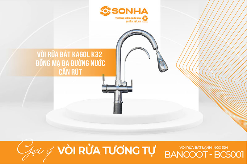 Vòi rửa bát 3 đường nước Kagol K32