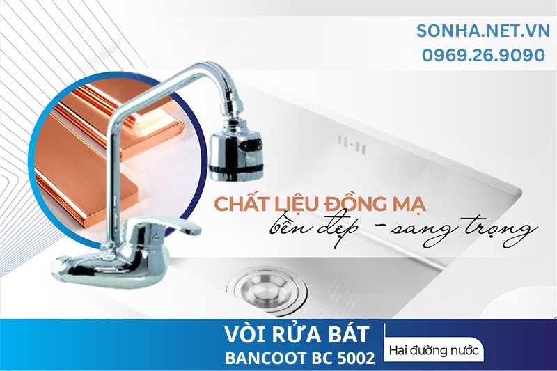 V&ograve;i rửa ch&eacute;n b&aacute;t gắn tường Bancoot 5002 sản xuất từ đồng mạ crom cao cấp