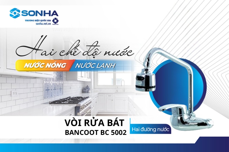 Vòi rửa bát Bancoot 5002 sở hữu thiết kế 2 đường nước nóng lạnh