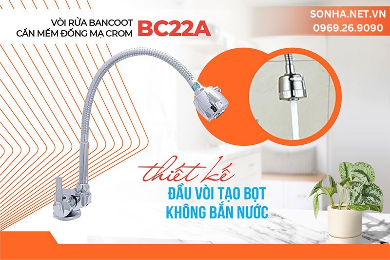 Đầu vòi Bancoot BC22A tạo bọt, không bắn nước tiết kiệm nước hiệu quả