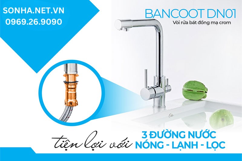 Vòi chậu rửa Bancoot DN01 linh hoạt sử dụng với chế độ 3 đường nước