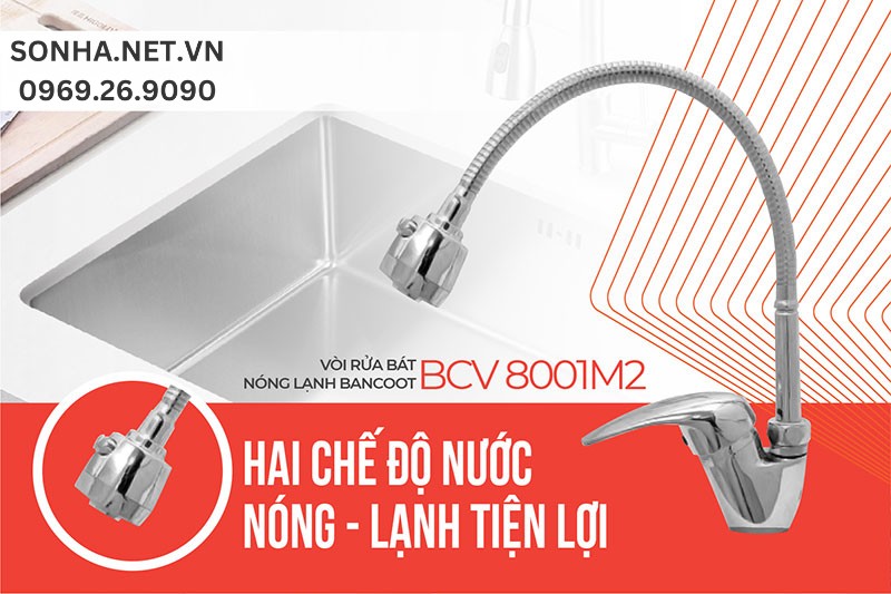 V&ograve;i chậu rửa b&aacute;t Bancoot BCV 8001M2 2 chế độ nước tiện lợi