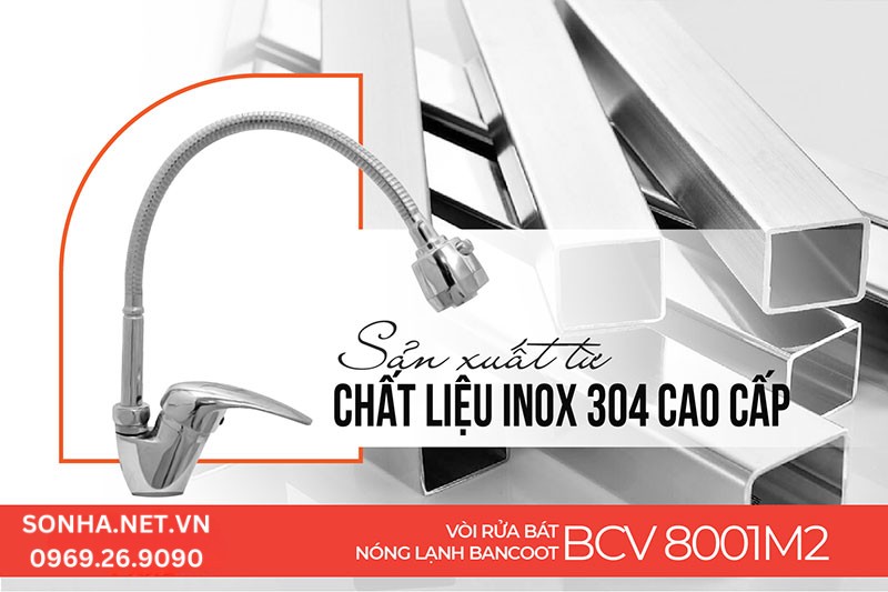 V&ograve;i rửa ch&eacute;n Bancoot BCV 8001M2 l&agrave;m từ inox 304 n&ecirc;n rất bền bỉ
