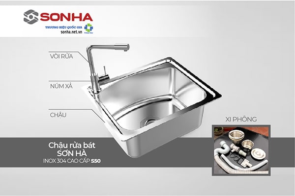 Cấu tạo chậu rửa bát inox 304 S50