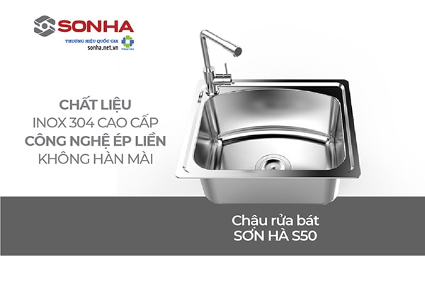 Chậu Rửa Bát Inox 304 S50 1 Hố To Sơn Hà Cao Cấp