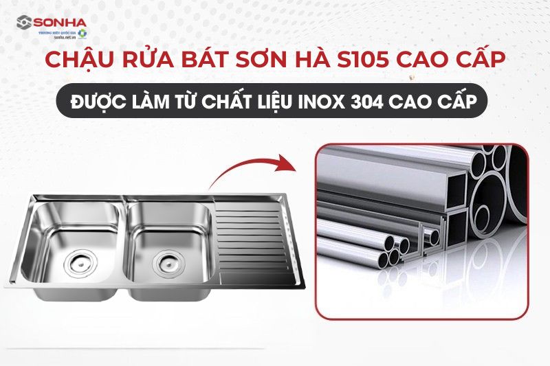  Chậu rửa b&aacute;t Sơn H&agrave; được l&agrave;m từ chất liệu inox 304 bền đẹp với thời gian 