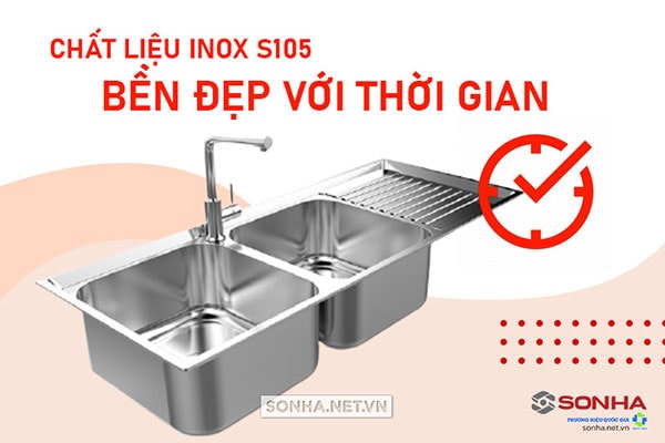 Chậu rửa bát Sơn Hà được làm từ chất liệu inox 304 bền đẹp với thời gian 