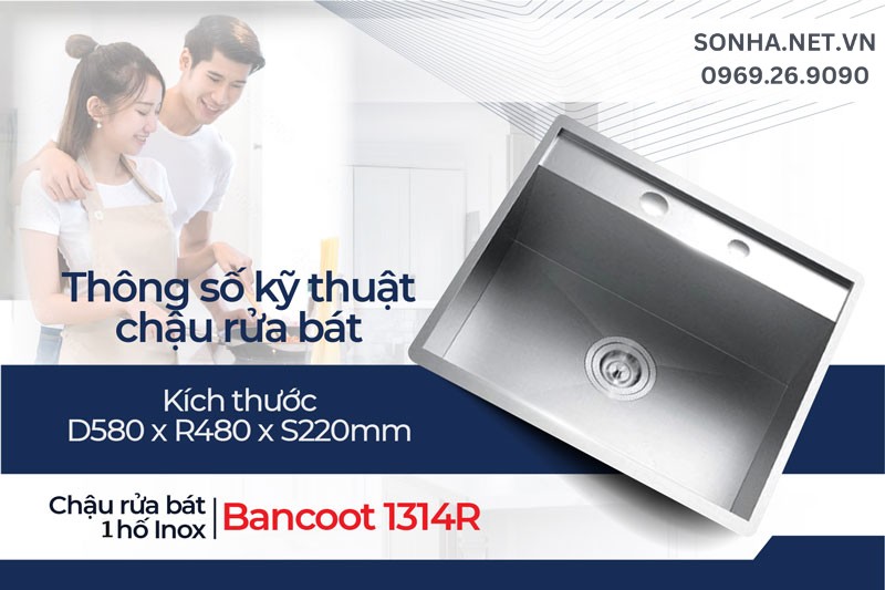 Kích thước bồn rửa chén 1 ngăn Bancoot 1314R