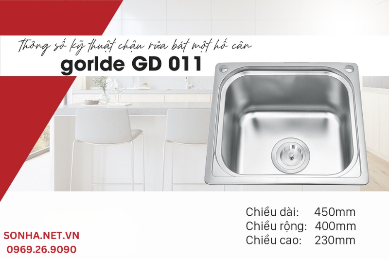 K&iacute;ch thước chậu rửa b&aacute;t inox Gorlde GD 011