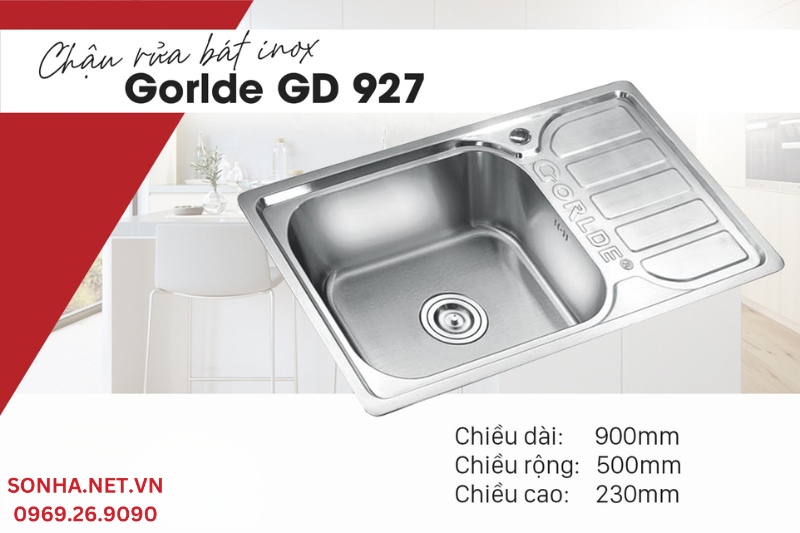 Kích thước chậu rửa bát inox Gorlde GD 927