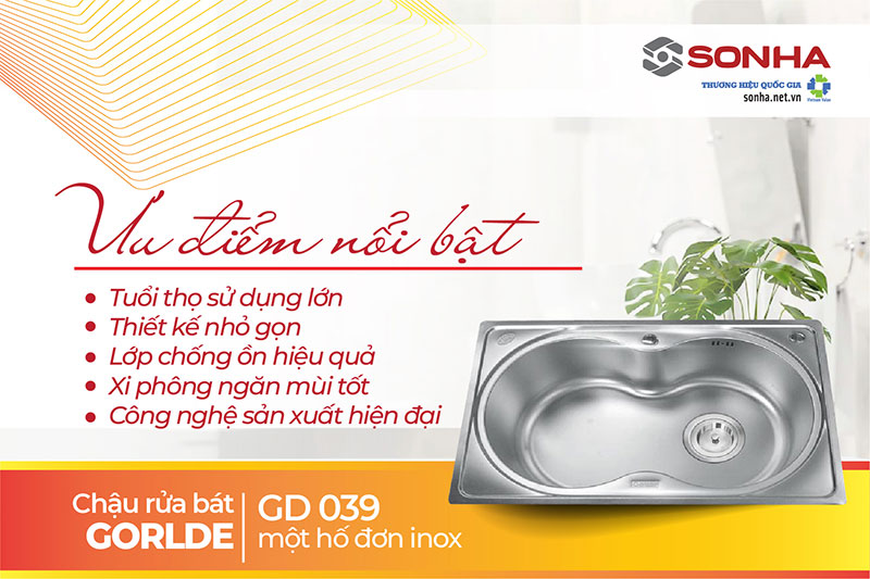 Ưu điểm chậu rửa bát 1 hố loại to Gorlde GD 039