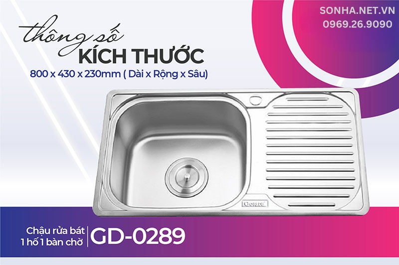 Chậu rửa chén 1 hộc 1 cánh Gorlde GD-0289 phù hợp gia đình nhỏ