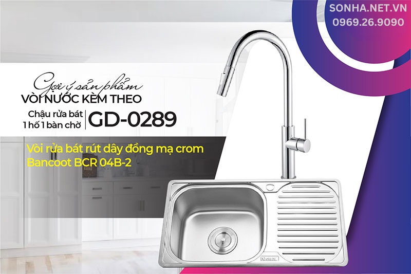 Lắp đặt ngay chậu inox Gorlde GD-0289 và vòi Bancoot BCR 04B-2