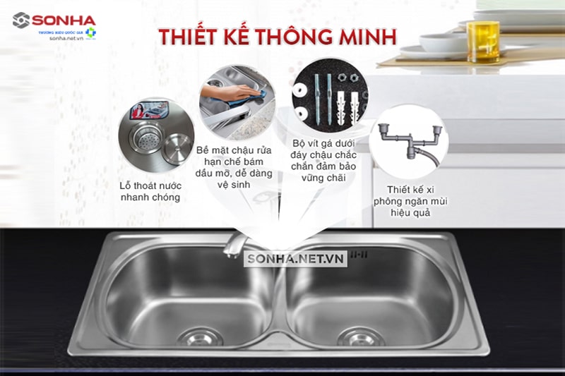 Chậu rửa chén Sơn Hà 2H 860 có thiết kế thông minh