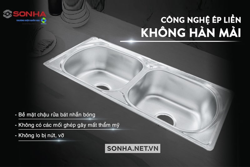 Chậu rửa inox Sơn Hà 2H 860 sử dụng công nghệ dập liền không hàn mài