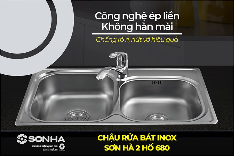 Chậu rửa bát 2 hố Sơn Hà sử dụng công nghệ ép liền không hàn mài