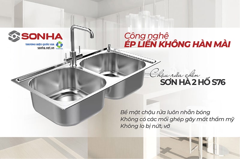 Chậu rửa Sơn Hà S76 sử dụng công nghệ ép liền không hàn mài