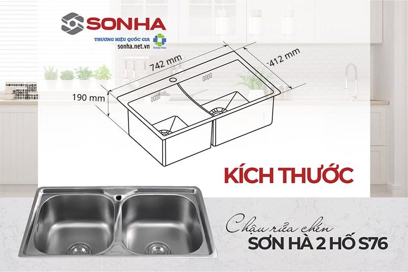 K&iacute;ch thước chậu rửa b&aacute;t Sơn H&agrave; S76 ph&ugrave; hợp gia đ&igrave;nh từ 5 người trở l&ecirc;n