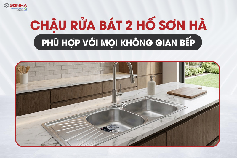 Chậu rửa bát 2 hố Sơn Hà S100S với kiểu dáng sang trọng