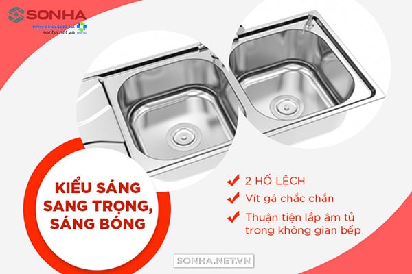 Bồn rửa bát đôi Sơn Hà S100 kiểu dáng sang trọng tô điểm không gian nội thất phòng bếp