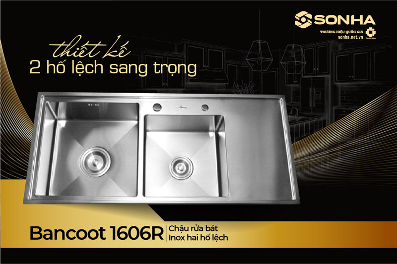 Chậu rửa bát Bancoot 1606R thiết kế 2 hố lệch 