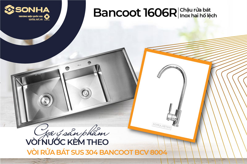 Chậu rửa bát đôi Bancoot 1606R và vòi Bancoot BCV 8004