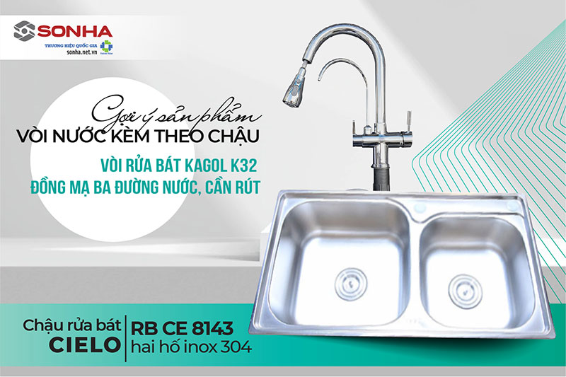 Combo chậu Cielo CE 8143 và vòi Kagol K32