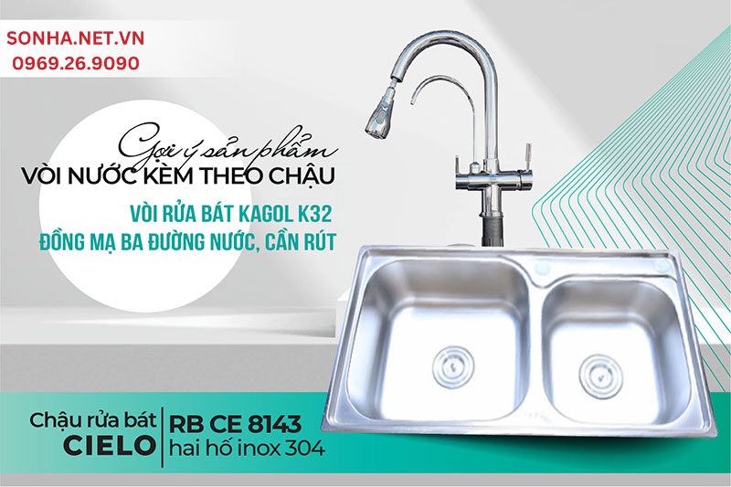  Chậu Cielo CE 8143 v&agrave; v&ograve;i Kagol 32 lắp đặt nhiều gia đ&igrave;nh Việt