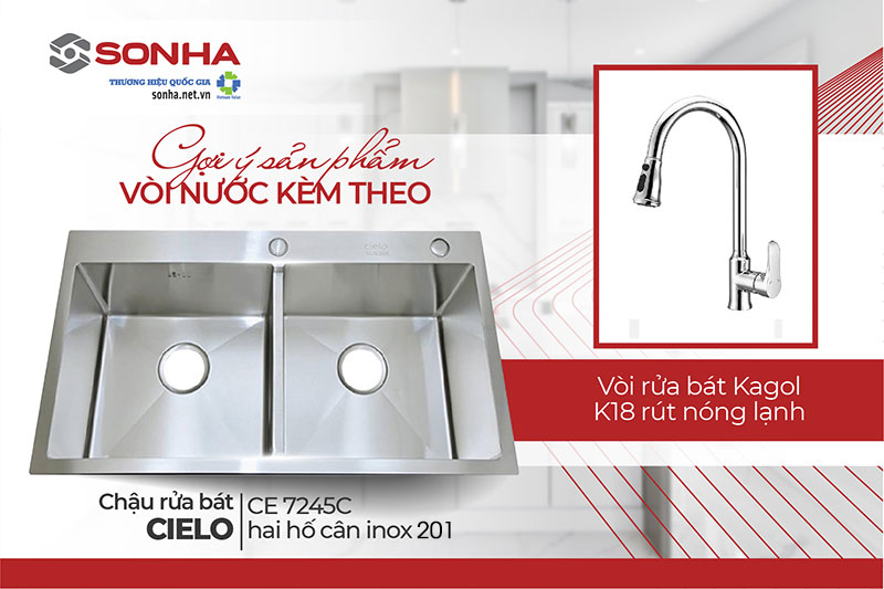 Chậu Cielo CE 7245C tiện lợi khi sử dụng cùng vòi Kagol K18