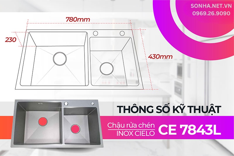 Kích thước chậu Cielo CE 7843L phù hợp với gia đình đông người