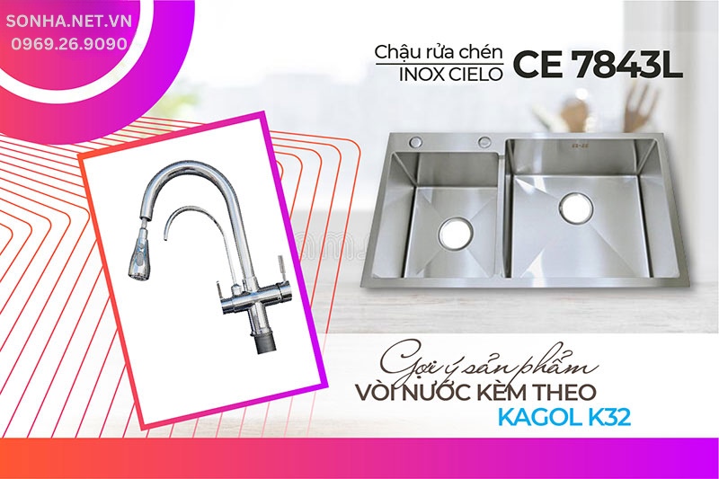 Vòi Kagol K32 và chậu Cielo 7843L tối ưu hoá căn bếp nhà bạn
