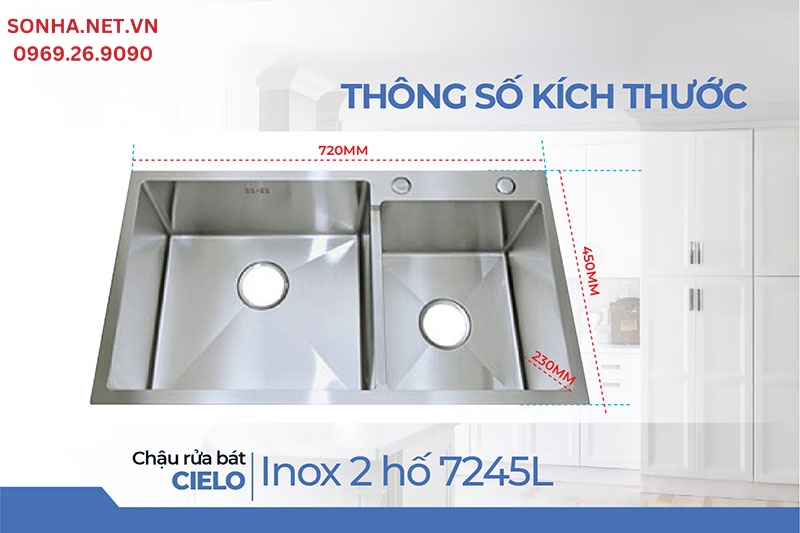 Kích thước bồn rửa 7245L phù hợp với gia đình sừ dụng nhiều