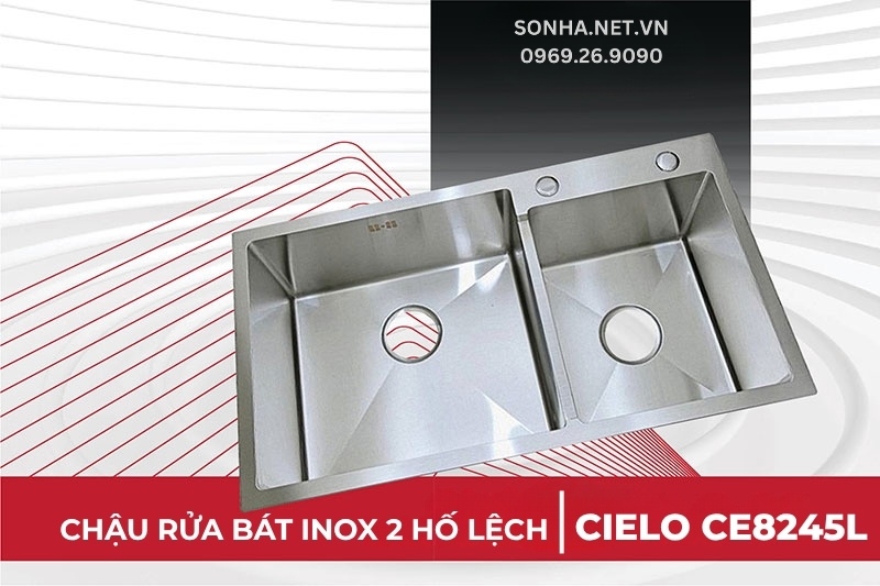 Siêu phẩm chậu rửa bát inox 2 hố lệch Cielo CE8245L