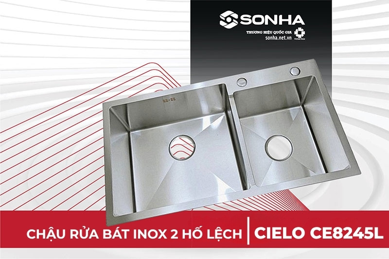 Siêu phẩm chậu rửa bát inox 2 hố lệch Cielo CE8245L