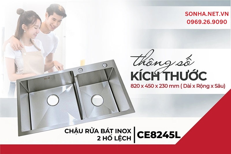 Kích thước bồn rửa chén 2 hố lệch Cielo CE8245L