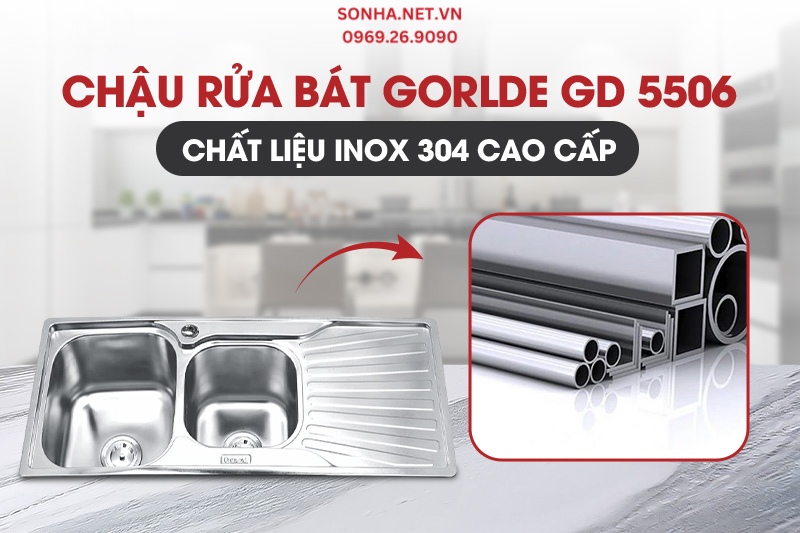 Chậu rửa b&aacute;t GD-5506 được l&agrave;m từ chất liệu inox 304 cao cấp