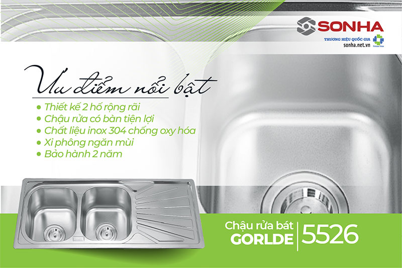 Ưu điểm chậu rửa bát 2 hố inox 304 Gorlde GD-5526